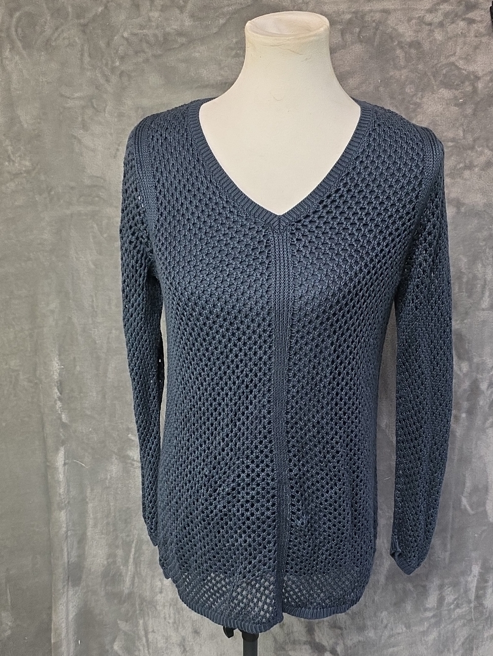 croft & barrow Navy Open-Stitch V-Neck Sweater